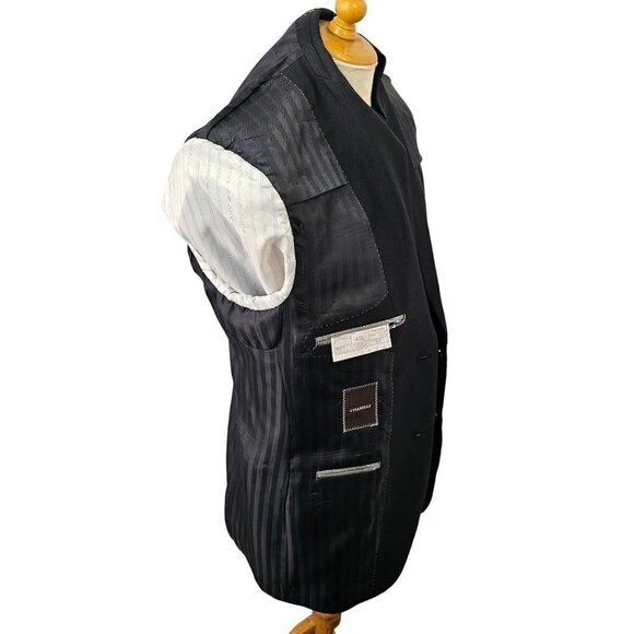 Vitarelli 2 Btn Sport Coat Blazer Black Wool 2.75 in Peak Lapel Single Vent Mens - Picture 8 of 12